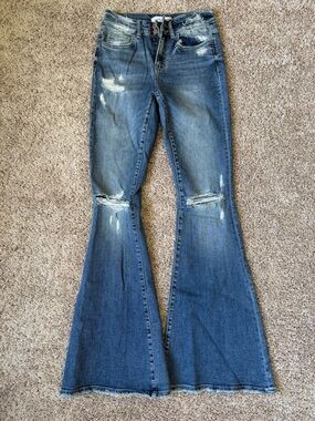 Flying Monkey Blue Distressed Flare Jeans